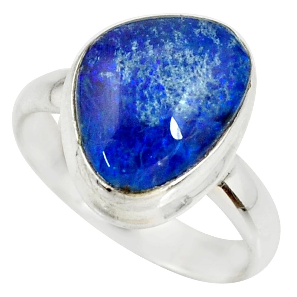 6.28cts natural blue australian opal triplet silver solitaire ring size 8 r34136