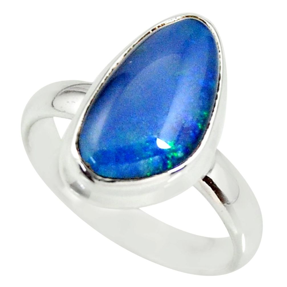 6.28cts natural blue australian opal triplet silver solitaire ring size 9 r34128