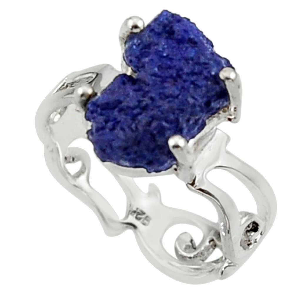5.82cts natural blue azurite druzy 925 silver solitaire ring size 7 r30008