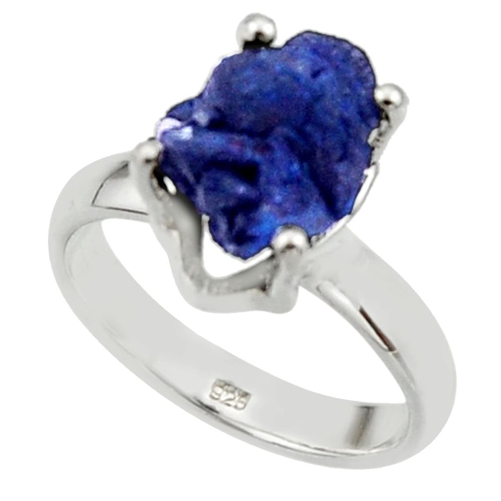 5.87cts natural blue azurite druzy 925 silver solitaire ring size 7 r30014