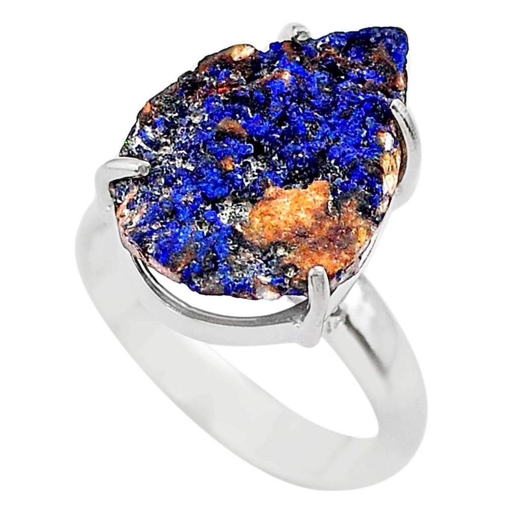 10.31cts natural blue azurite druzy 925 silver solitaire ring size 7 t29542