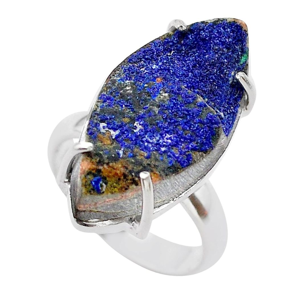16.03cts natural blue azurite druzy 925 silver solitaire ring size 7 t29576