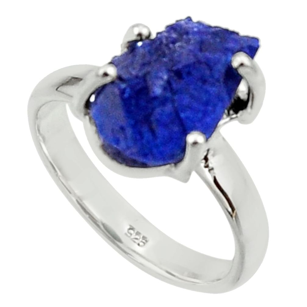 6.31cts natural blue azurite druzy 925 silver solitaire ring size 8 r30006