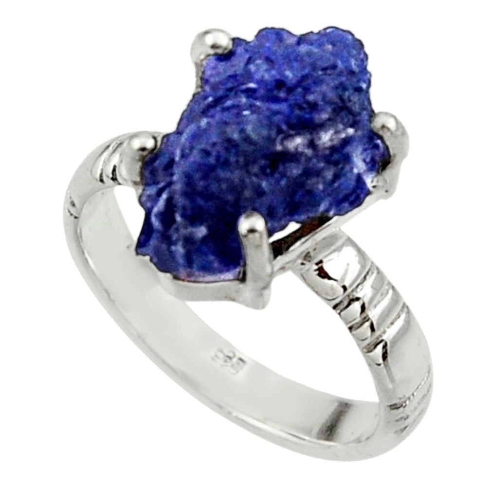 7.03cts natural blue azurite druzy 925 silver solitaire ring size 8 r30011