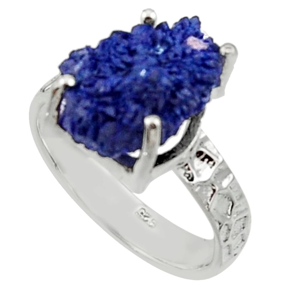 7.12cts natural blue azurite druzy 925 silver solitaire ring size 8 r30015