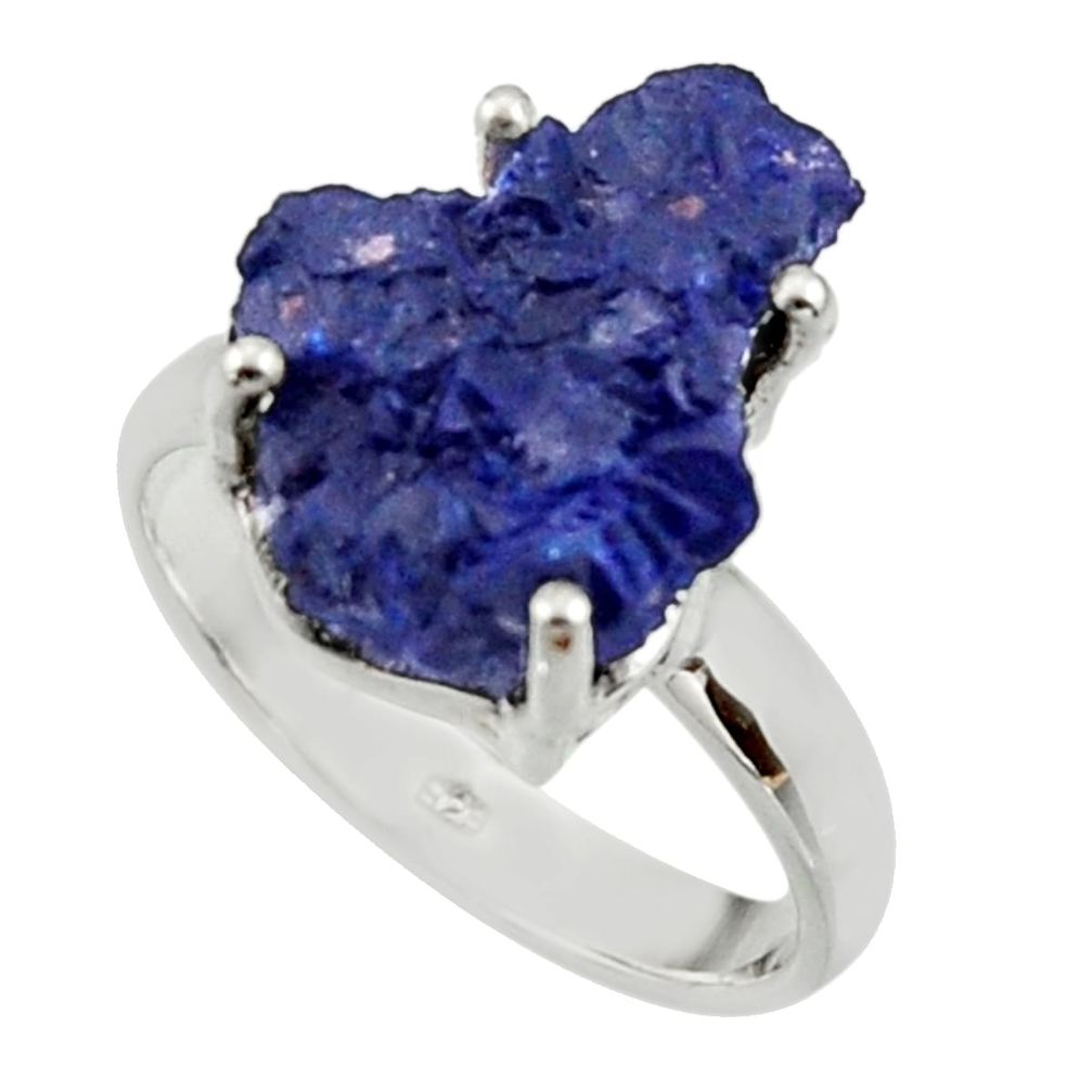 7.40cts natural blue azurite druzy 925 silver solitaire ring size 8 r30016