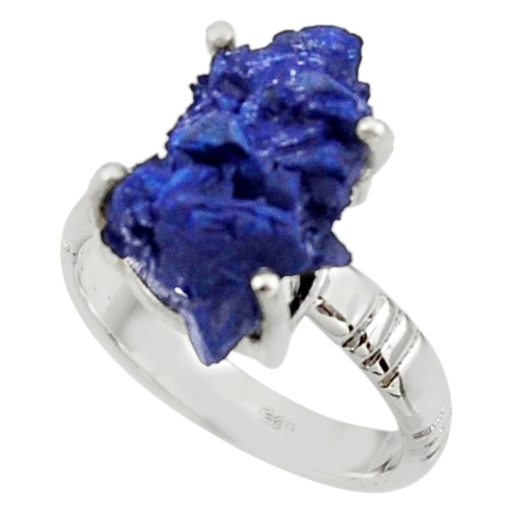 7.51cts natural blue azurite druzy 925 silver solitaire ring size 8 r30018