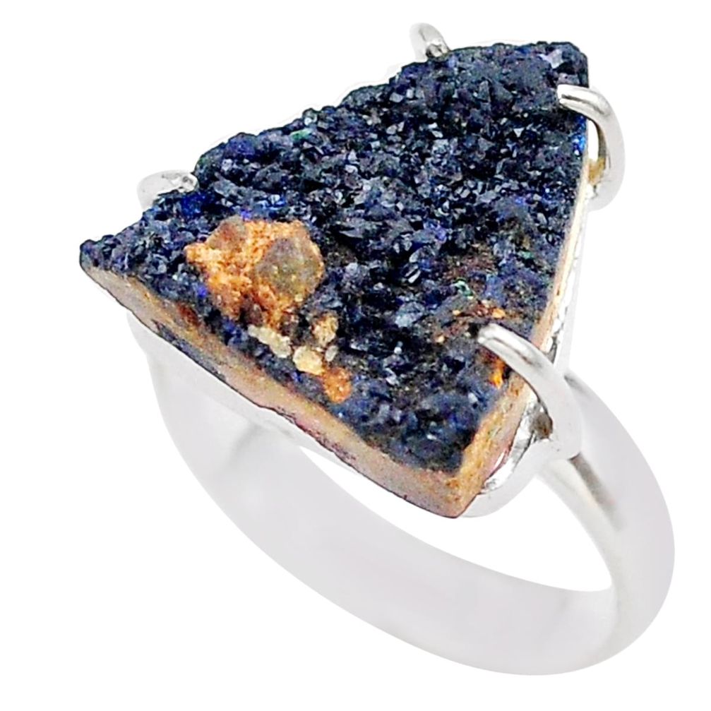 13.85cts natural blue azurite druzy 925 silver solitaire ring size 8 t29579