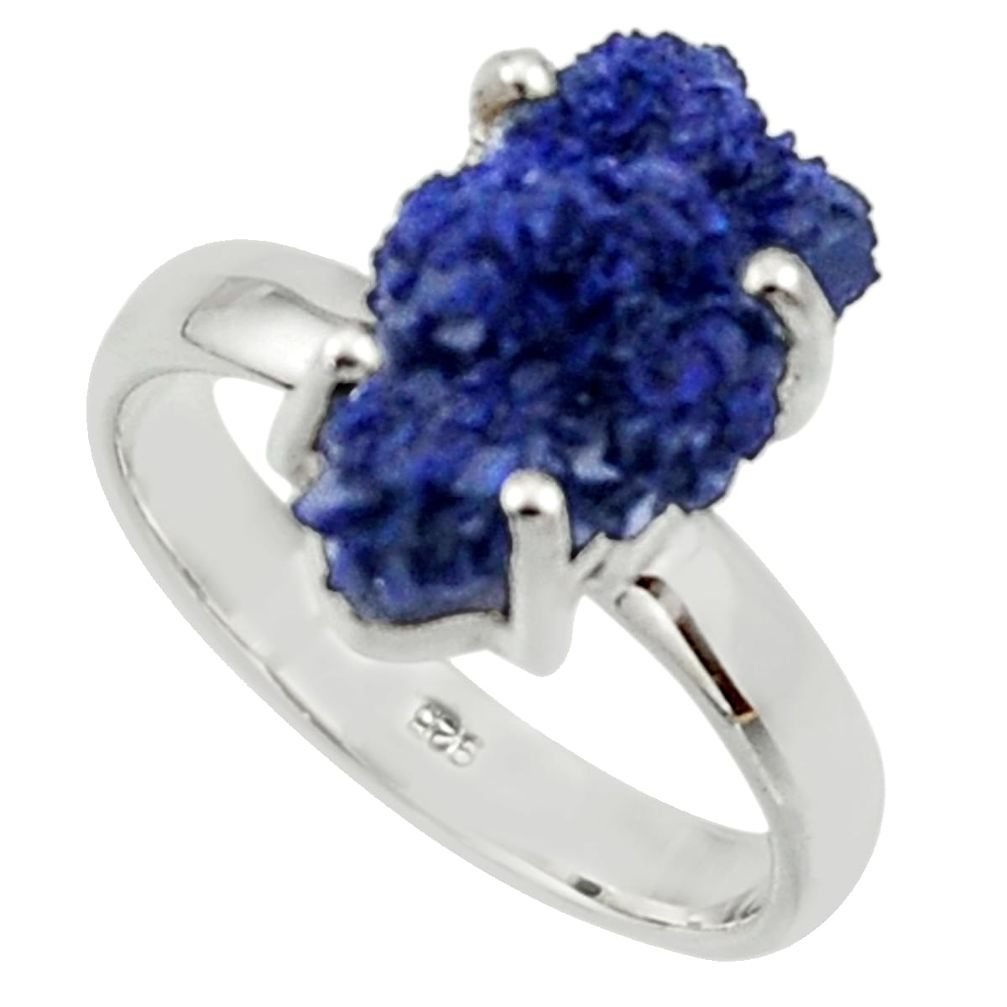 6.58cts natural blue azurite druzy fancy 925 silver solitaire ring size 8 r30020