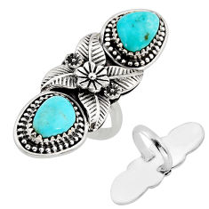 8.87cts natural blue campitos turquoise fancy silver flower ring size 6 c32515