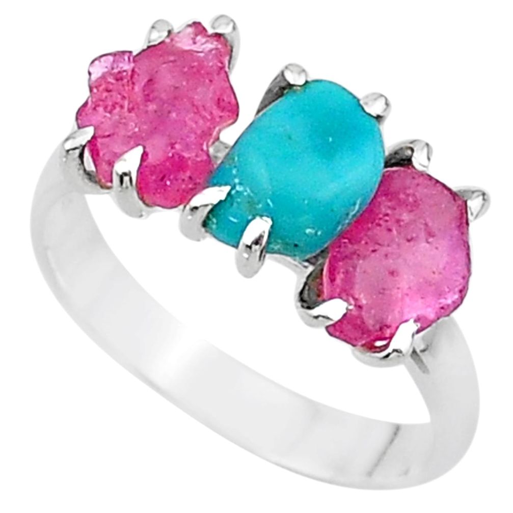 8.73cts natural blue campitos turquoise ruby raw 925 silver ring size 9 t15134