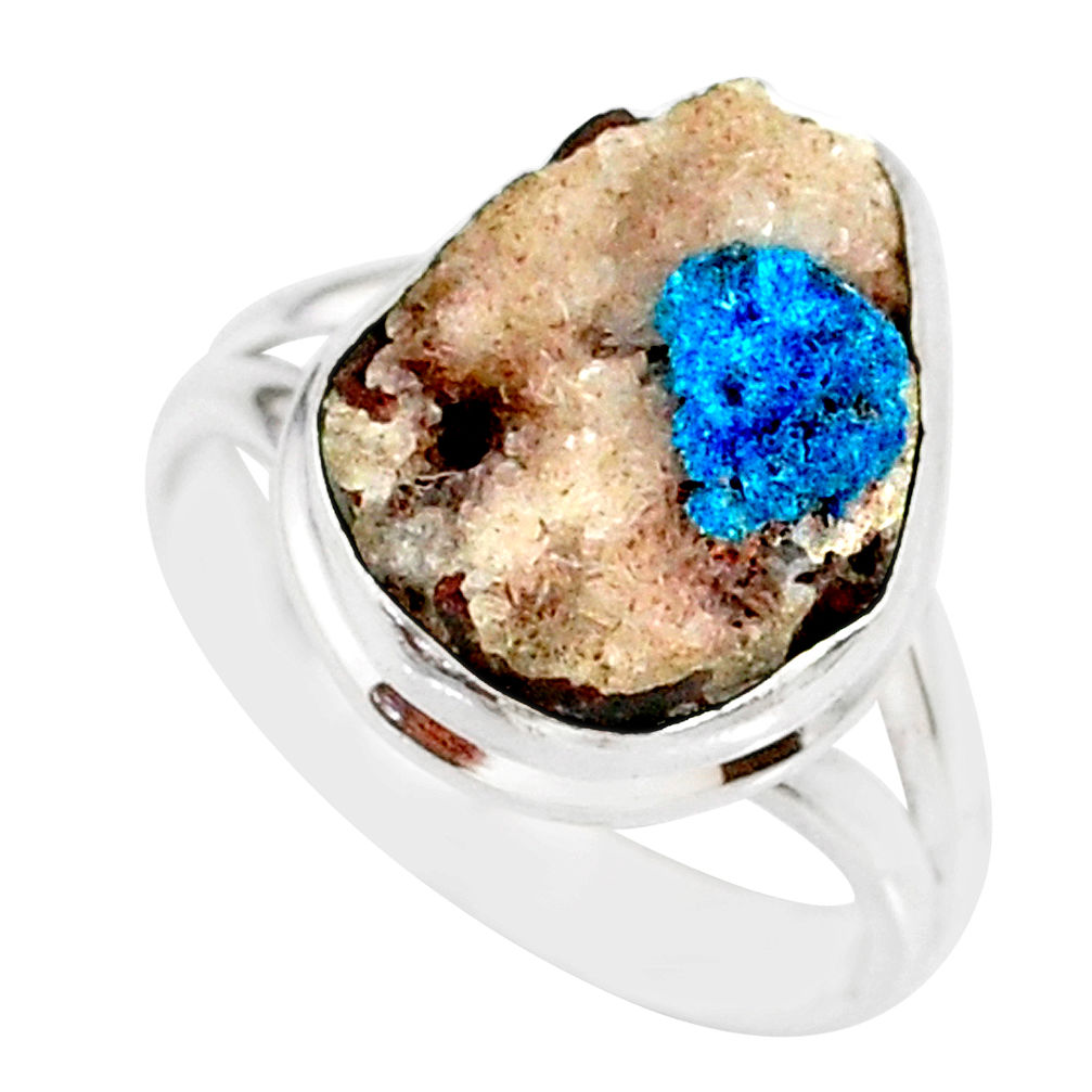 8.91cts natural blue cavansite 925 silver solitaire ring jewelry size 7.5 r86125