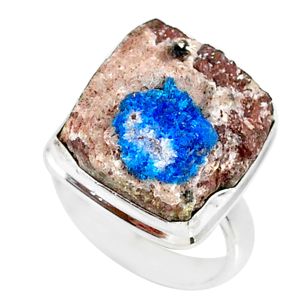 15.97cts natural blue cavansite 925 silver solitaire ring size 6.5 r86151