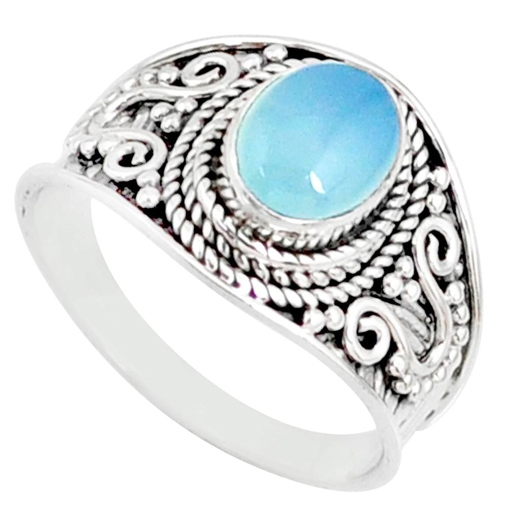 2.33cts natural blue chalcedony 925 silver solitaire ring size 7.5 r81486