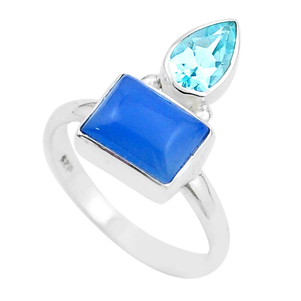4.29cts natural blue chalcedony octagan topaz 925 silver ring size 8 u34460