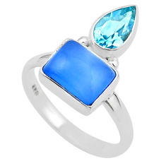 4.28cts natural blue chalcedony octagan topaz 925 silver ring size 8 u34463