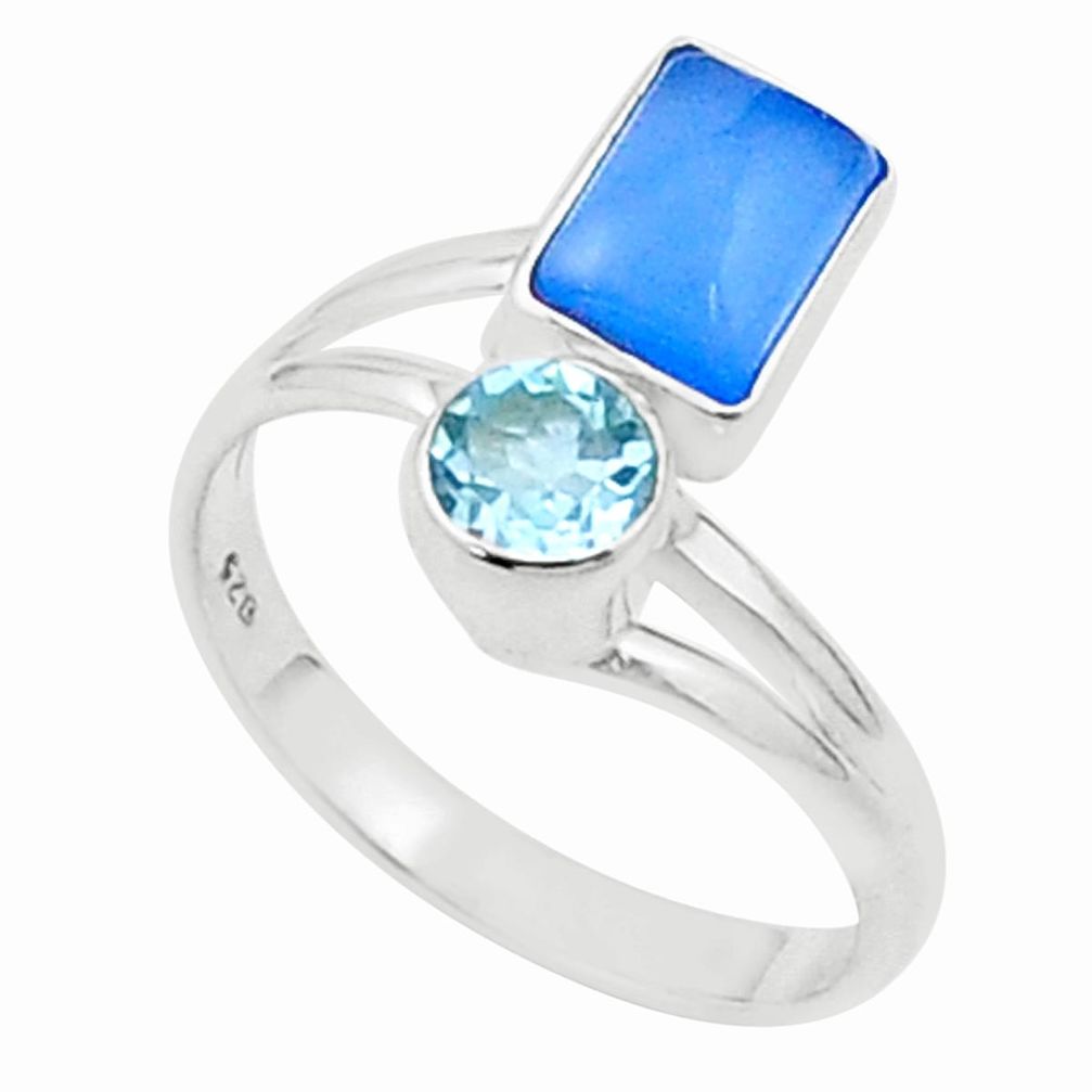 3.70cts natural blue chalcedony octagan topaz 925 silver ring size 8.5 u34510