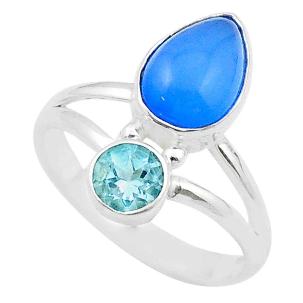 3.61cts natural blue chalcedony pear topaz 925 silver ring size 7.5 u34443
