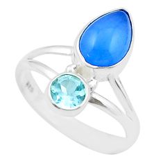 3.71cts natural blue chalcedony pear topaz sterling silver ring size 7 u34458