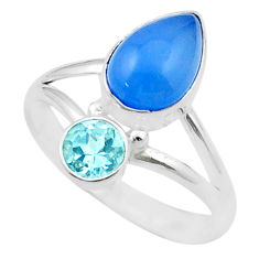 3.71cts natural blue chalcedony pear topaz sterling silver ring size 8.5 u34445