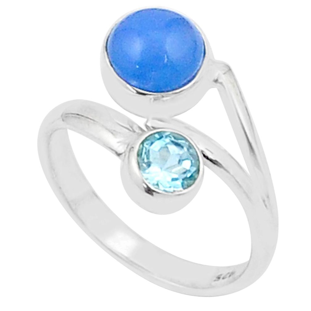 3.70cts natural blue chalcedony topaz 925 silver adjustable ring size 7 u34509