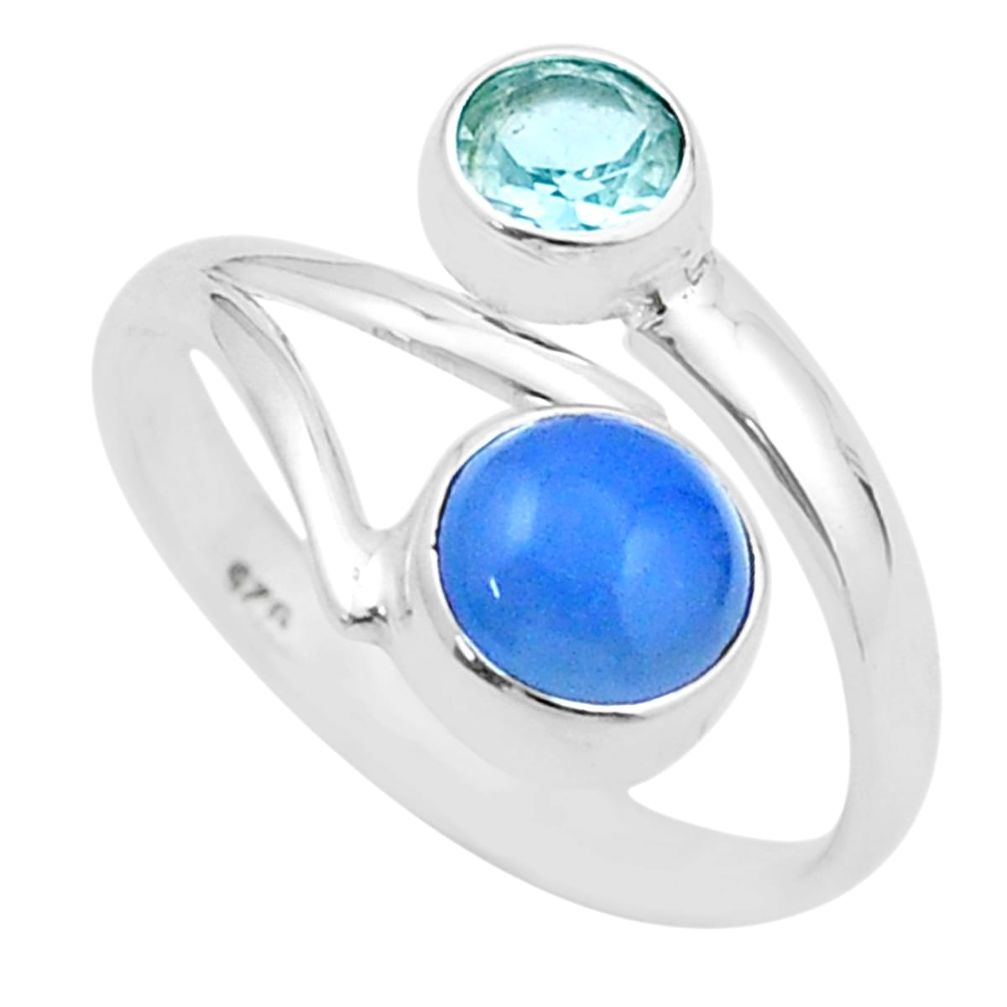 3.61cts natural blue chalcedony topaz 925 silver adjustable ring size 9 u34449