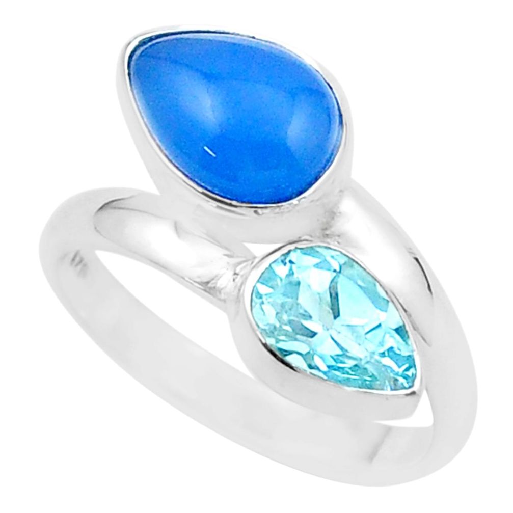 4.40cts natural blue chalcedony topaz 925 sterling silver ring size 7 u34479