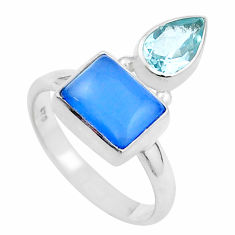 4.38cts natural blue chalcedony topaz 925 sterling silver ring size 7 u34488