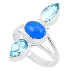 6.11cts natural blue chalcedony topaz 925 sterling silver ring size 7 u34522