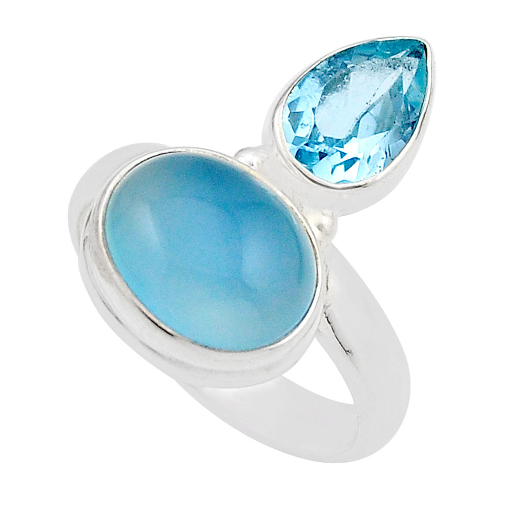 6.84cts natural blue chalcedony topaz 925 sterling silver ring size 7 y87308