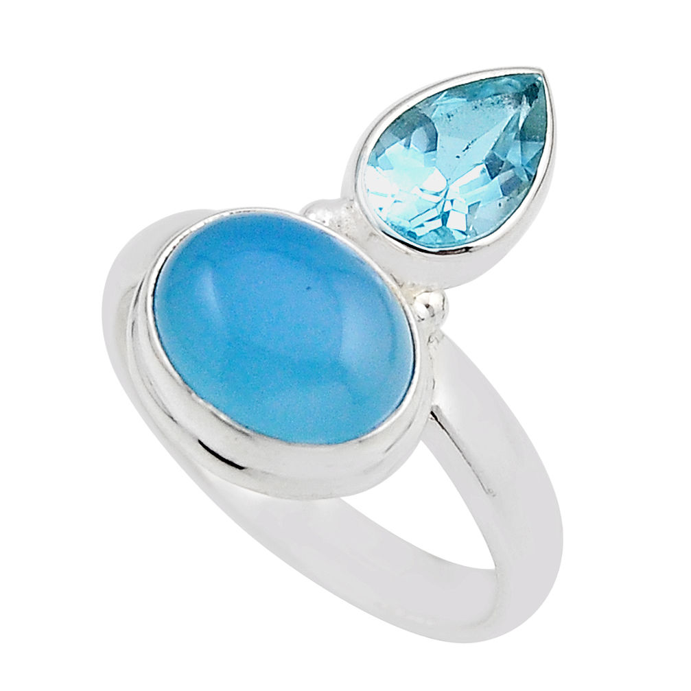 6.78cts natural blue chalcedony topaz 925 sterling silver ring size 9 y87332