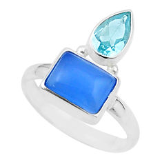 5.26cts natural blue chalcedony topaz 925 sterling silver ring size 7.5 u34447