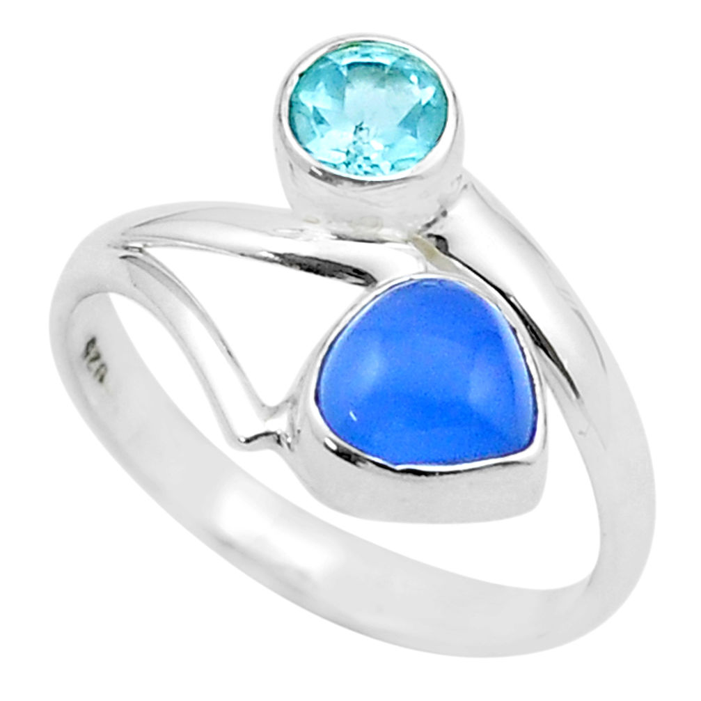 3.76cts natural blue chalcedony topaz 925 sterling silver ring size 8.5 u34480