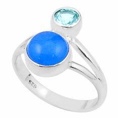 3.74cts natural blue chalcedony topaz 925 sterling silver ring size 7.5 u34506