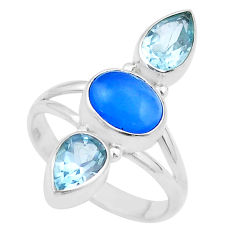 6.36cts natural blue chalcedony topaz 925 sterling silver ring size 7.5 u34538