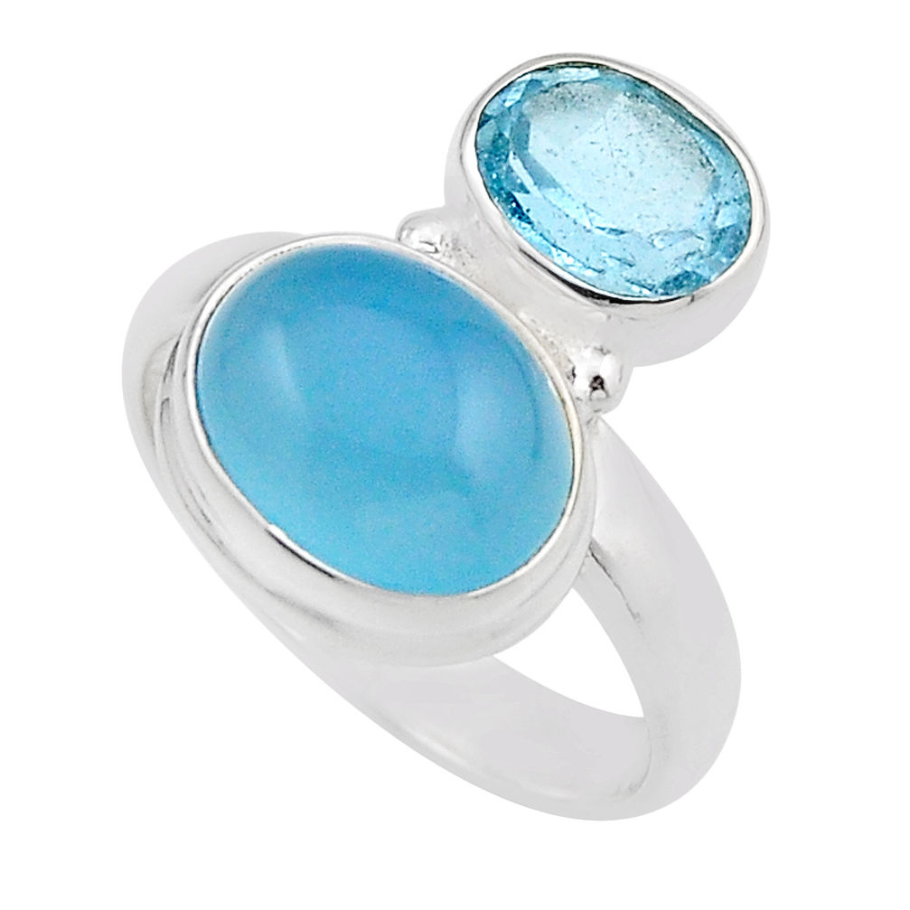 6.84cts natural blue chalcedony topaz 925 sterling silver ring size 6.5 y87306