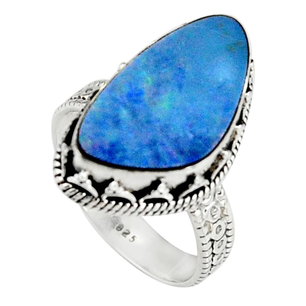 6.74cts natural blue doublet opal australian 925 silver ring size 8.5 r19649