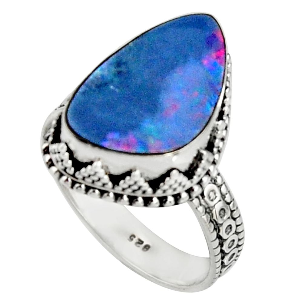 6.48cts natural blue doublet opal australian 925 silver ring size 8.5 r19650