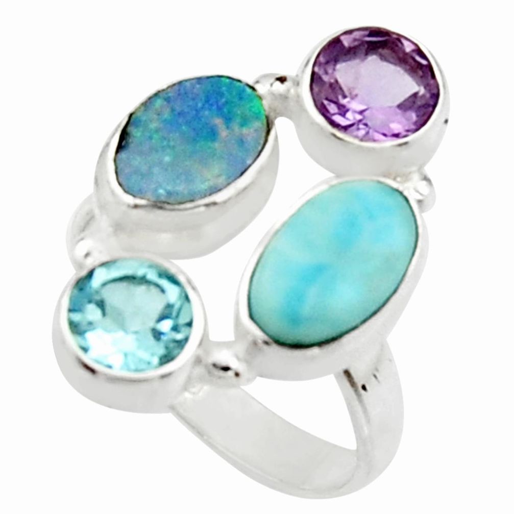 6.80cts natural blue doublet opal australian 925 silver ring size 6.5 r22266