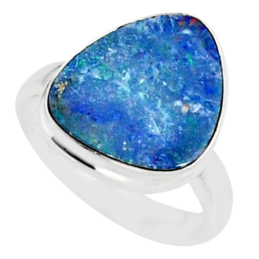 6.95cts natural blue doublet opal australian 925 silver ring size 6 r88525