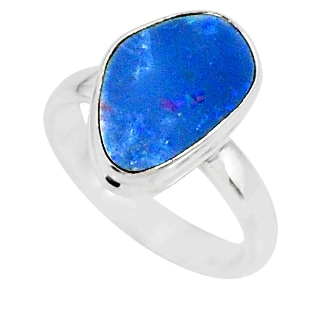 6.25cts natural blue doublet opal australian 925 silver ring size 6 r88547