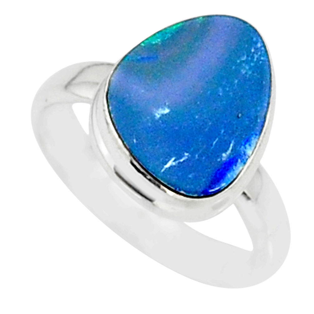 6.19cts natural blue doublet opal australian 925 silver ring size 6 r88551