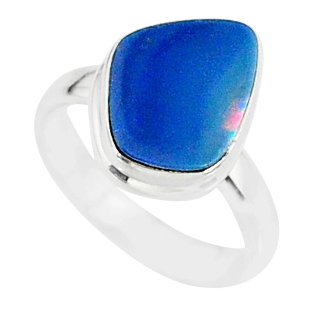 5.58cts natural blue doublet opal australian 925 silver ring size 6 r88556