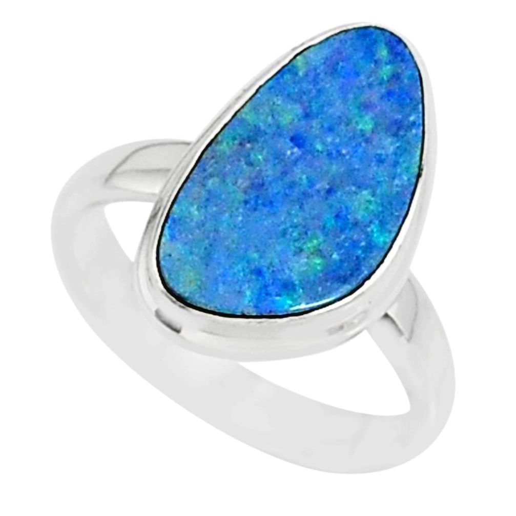 6.10cts natural blue doublet opal australian 925 silver ring size 6 r88558