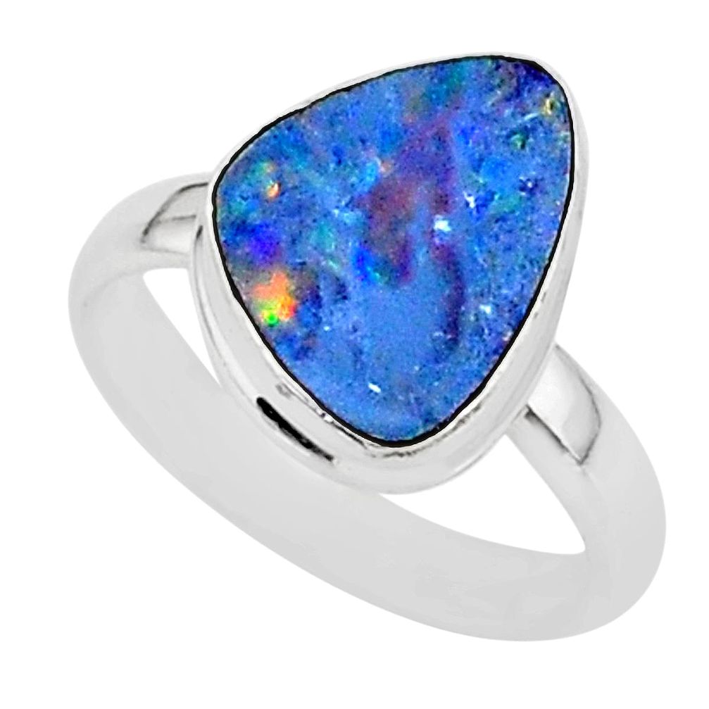 5.61cts natural blue doublet opal australian 925 silver ring size 7 r88521