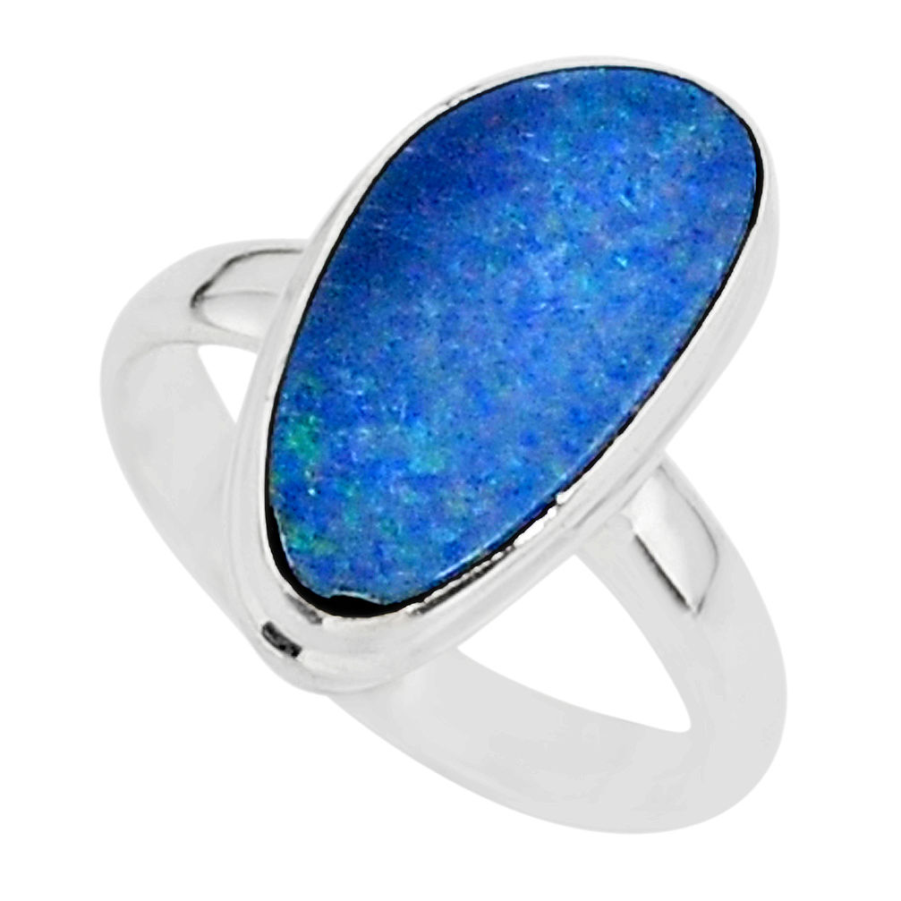 6.66cts natural blue doublet opal australian 925 silver ring size 7 r88532