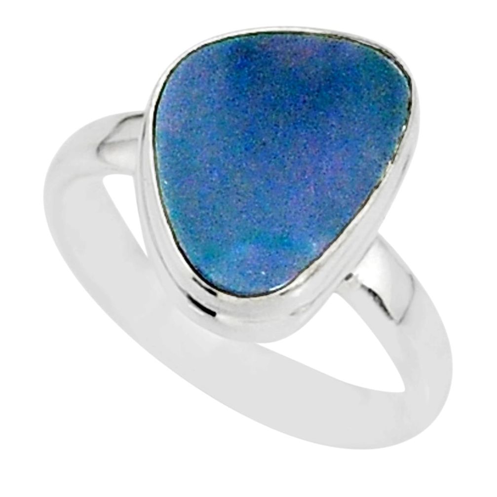 6.22cts natural blue doublet opal australian 925 silver ring size 7 r88542