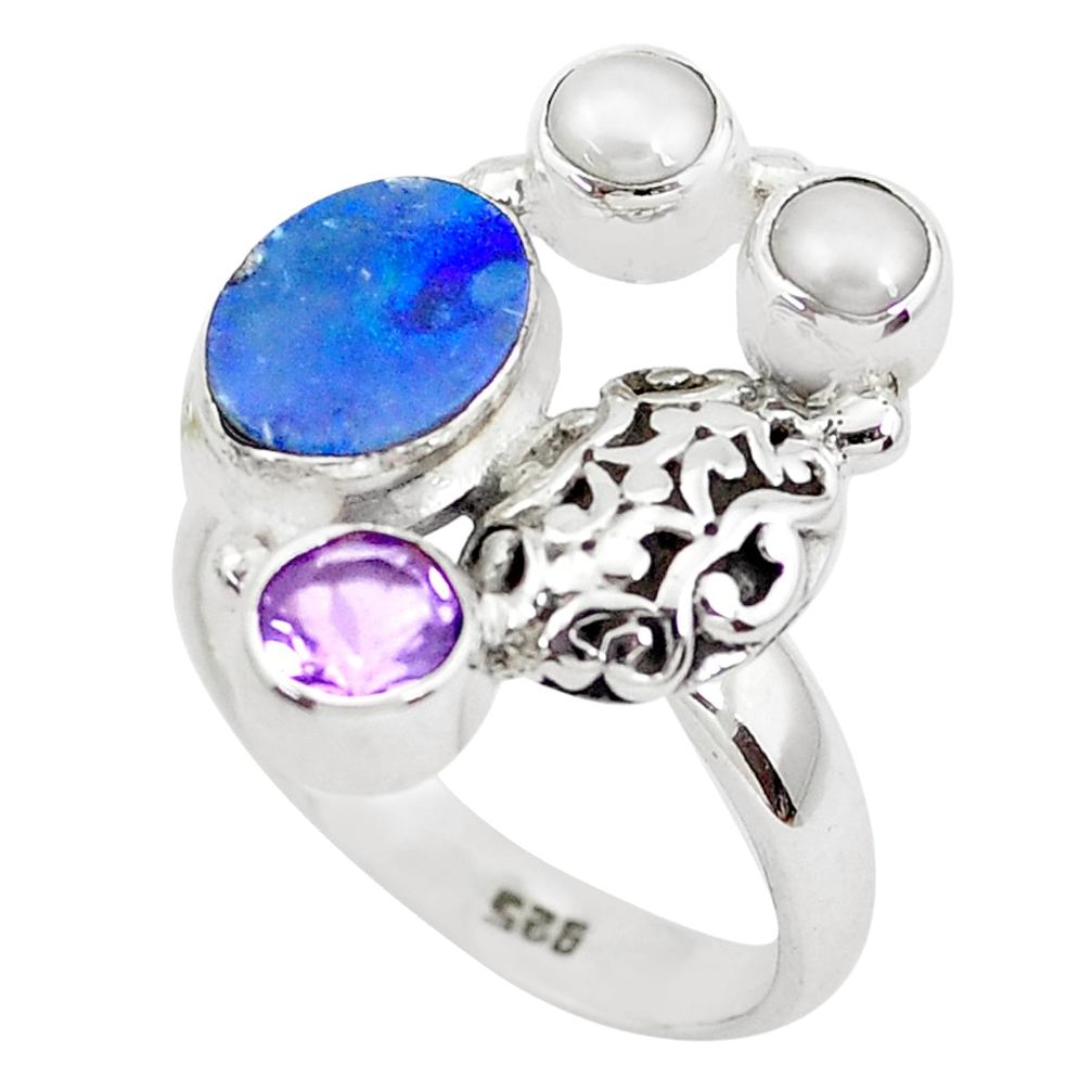blue doublet opal australian 925 silver ring size 8 p49997