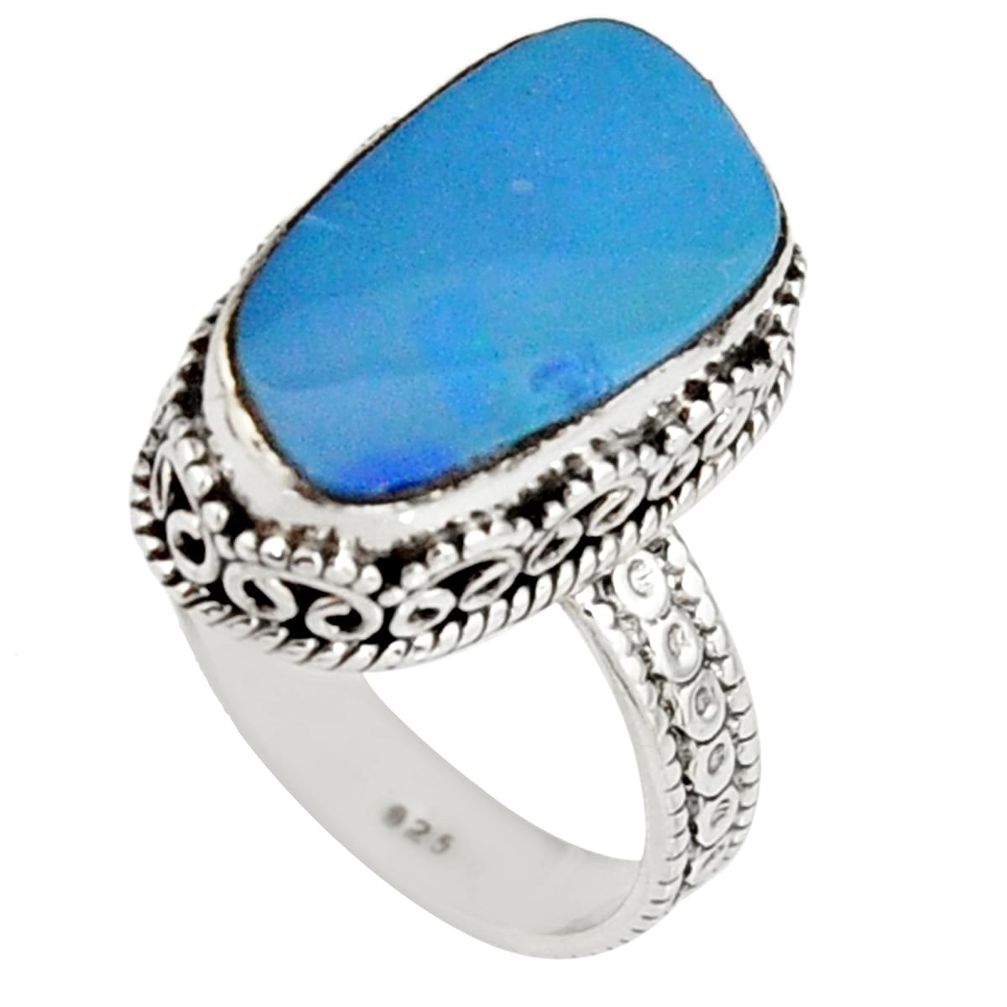 6.89cts natural blue doublet opal australian 925 silver ring size 8 r19653