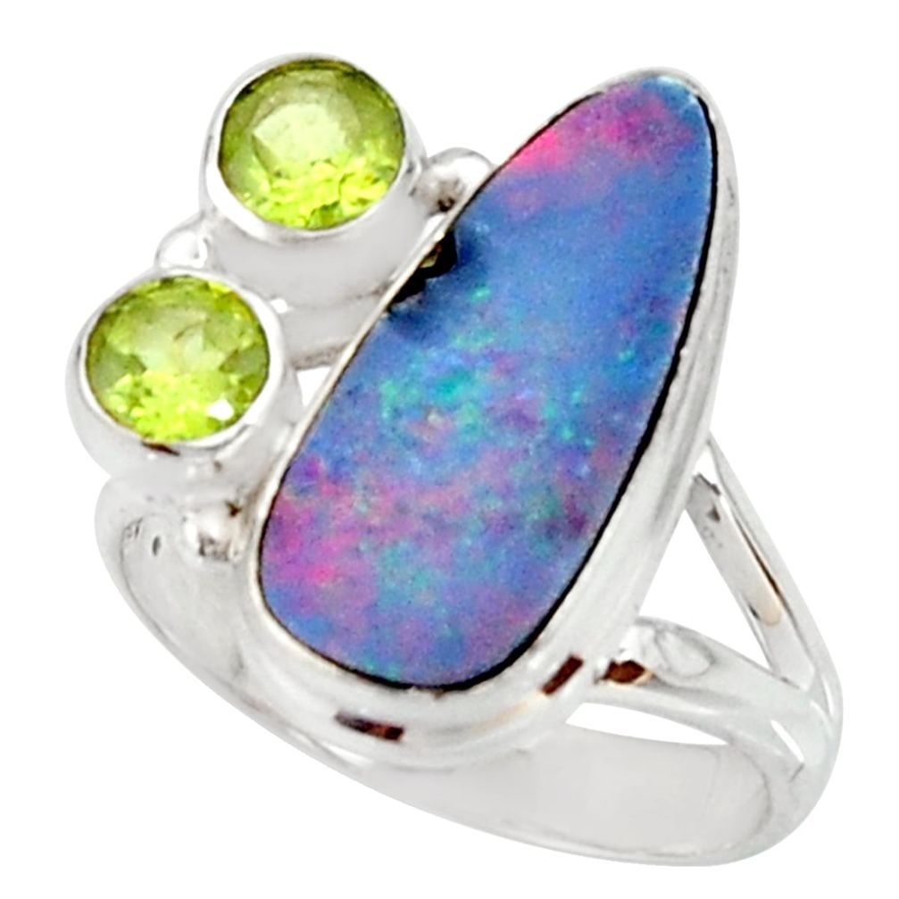 6.48cts natural blue doublet opal australian 925 silver ring size 8 r22637